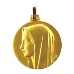 Médaille de baptème Vierge au voile or jaune 9 carats